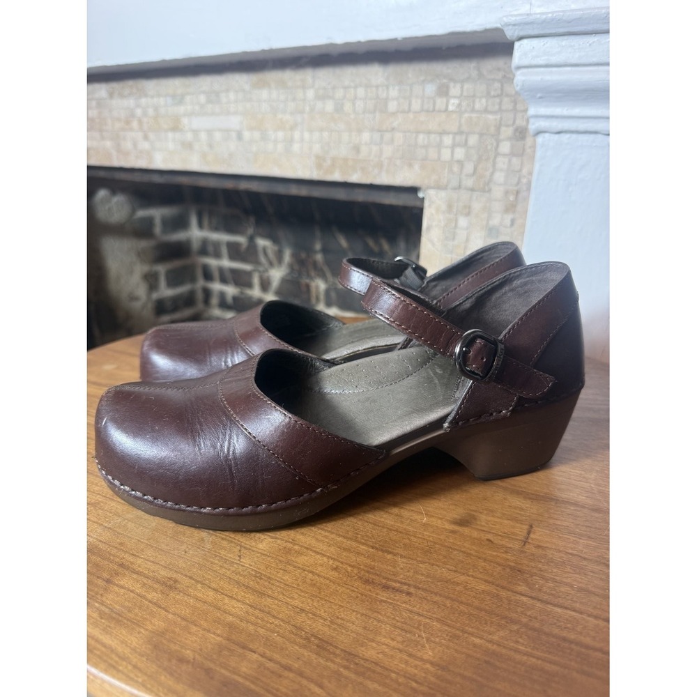 Dansko Size 40 10/10.5 Womens Mary Jane Clog Brown Buckle Ankle Strap Leather
